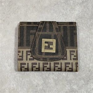 Fendi Brown and Black Zucca and Zucchino Split Design Wallet